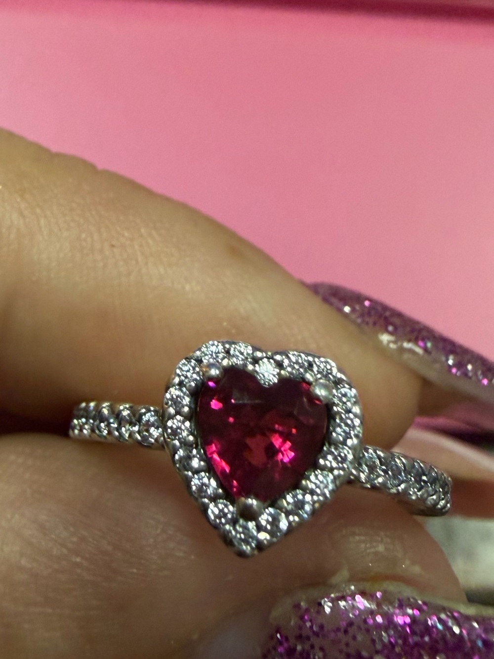 Pandora Sparkling Dark Pink CZ Heart Ring